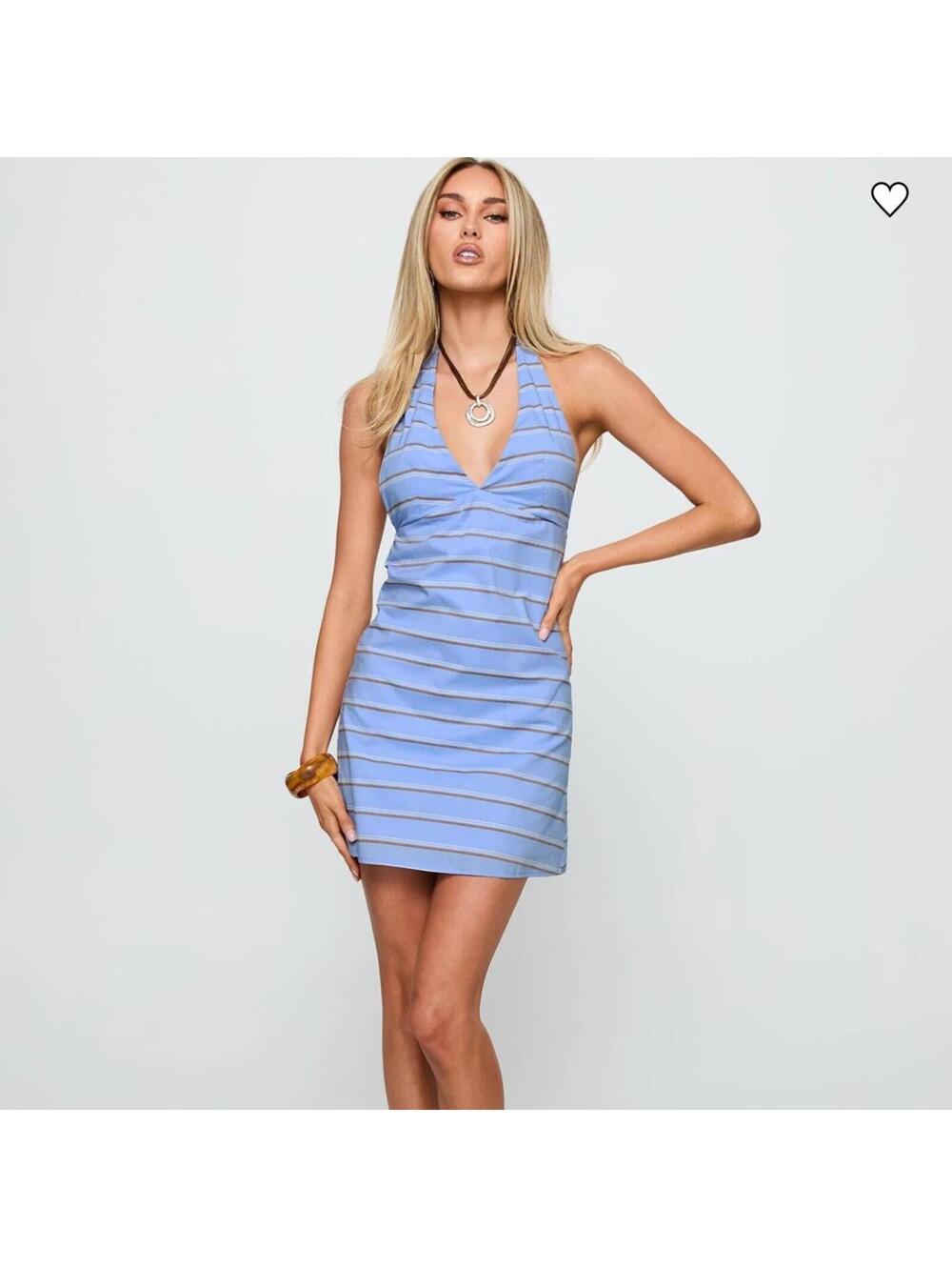 Princess Polly Rhomie Halter Mini Dress Blue Stripe - Picture 5 of 6
